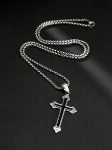 1 Peça Colar Pingente de Cruz em Aço Inoxidável, Acessório de Moda Versátil para Homens, Adequado para Festa, Uso Diário e Estilo Hip-Hop