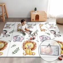 79x71 Foldable Baby Play Mat For Floor, Extra Large Tummy Time And Crawling Playmat, Thick Foam Play Mat For Baby, Reversible Portable Babies Floor Mats For Infant, Toddler - con sư tử - Xem 1
