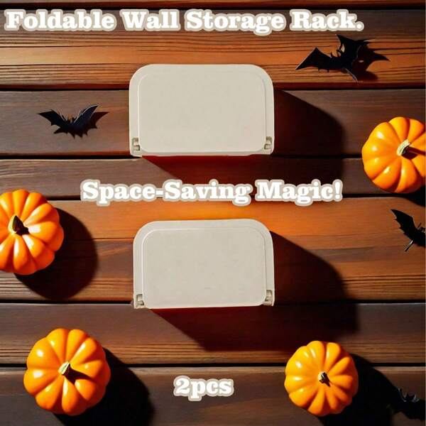 2pcs/Set Space-Saving Magic! Foldable Wall Storage Rack - Bathroom Mobile Phone Wall-Mounted Toilet & Bedside Organizer Without Punching, A Must-Have Dormitory Storage Rack Machine!-Ideal For Christmas Or Halloween