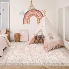 1Pc Large Modern Area Rugs For Living Room, Soft  Boho Washable Indoor Carpet, Low Pile Lightweight Large Print For Bedroom, Dining Room, Playroom, Office, Pink, Low Pile Carpet - Kiểu 1 - Xem 5