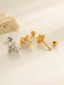 Toppiercing 1 件简约铜锆石心形不锈钢轴时尚百搭耳骨耳环