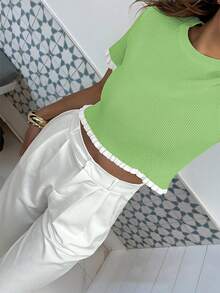 Women's Elegant Holiday/Graduation Knit Top, Casual Short Sleeve Cream Yellow Ruffle Hem Knit Pullover Sweater, Summer