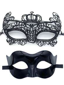 2 Peças Máscara de Casal de Renda Preta e Plástico para Festa de Máscaras, Adequada para Homens e Mulheres Participarem de Baile de Máscaras, Festa de Halloween