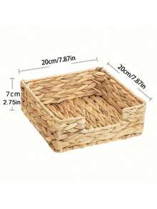 1pc Woven Water Hyacinth Napkin Storage Basket, Square Rattan Woven Tissue Organizer Box, Suitable For Dining Table Countertop, Decorative Handmade Woven Napkin Tray, Suitable For Kitchen, Dining Room, Coffee Table, Home Desktop Tissue Storage Basket, Suitable For Home Party Use - Brown - View 5