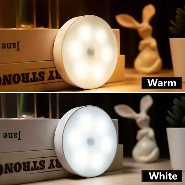 3pcs LED Motion Sensor Reading Lights, USB Rechargeable Round Night Lights, LED Wall Cabinet Lights, Suitable For Bedroom, Kitchen, Hallway, Wardrobe, Bedside, Office Space Lighting, Plastic Lampshade, ≤36V
