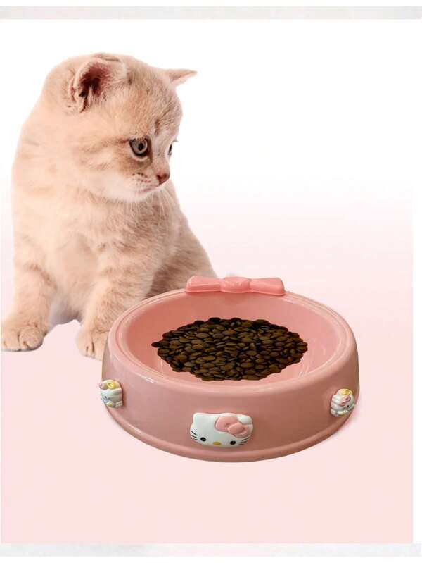 Sanrio 1 pieza Tazón para mascotas Hello Kitty de Sanrio, hecho de material PVC, con diseño antivuelco y decoración de lazo, tazón duradero para comida y agua de mascotas, tazón de comida para gatos y perros, apto para uso al aire libre, viajes y uso familiar, es el mejor regalo para amigos