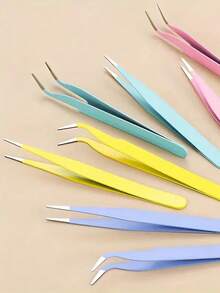 4-Piece Set Of Stainless Steel Tweezers, Jewelry Making Tools, Epoxy Resin Mold Tools, Color Tweezers Kit, Handmade Jewelry Accessory Color Scrapbook Tweezers, Straight And Curved Tweezers Are Suitable For DIY, Scrapbook, And Are Good Helpers For Beads And Delicate Projects. Guka Flower, Pink/Blue/Purple/Black - Màu xanh nhạt - Xem 2