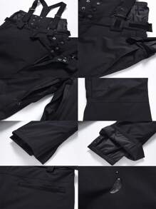 1 双女式宽松滑雪裤，带可调节背带，可机洗，适合户外活动，冬季滑雪裤，滑雪装备，寒冷天气服装，运动裤，加固结构，功能性滑雪裤，雪地装备，运动裤，连体滑雪服 - 黑色 - 查看 11