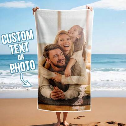 1pc Custom Beach Towel, Custom Photo&Name Beach Towel, Custom Pet Printed Soft Lightweight Beach Towel, Dog Lover Towel, Sweat Absorbent & Quick Drying, Perfect For Outdoor Beach Travel Swimming Gym Yoga, Beach Accessories, Perfect For Men & Women, Anniversary Gift, Birthday Gift, Mother's Day Gift, Father's Day Gift, Best Friend Gift, Gift For Mom/Dad, Gift For Girlfriend/Boyfriend