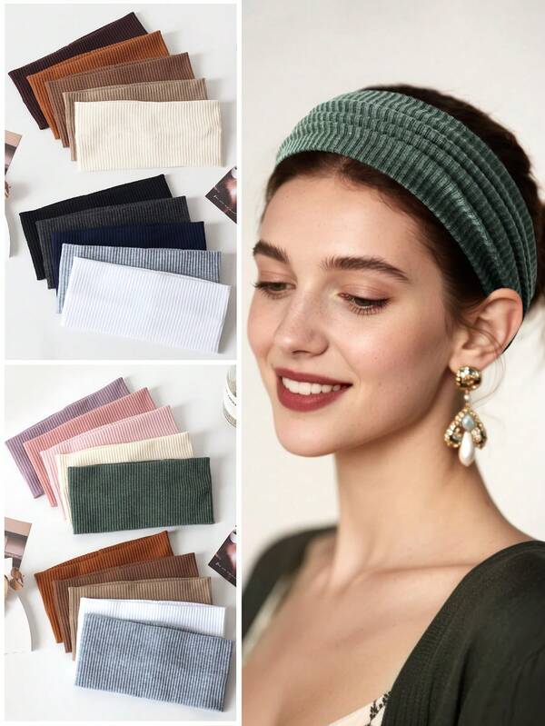 10 piezas Diademas casuales versátiles de unicolor y a rayas para mujeres, accesorios de moda para el cabello, herramientas para el cabello, accesorios de belleza, accesorios para el cabello rizado para mujeres, otoño, viaje, herramientas para el cabello, accesorios para mujeres, cosas para el cabello, otoño, accesorios para el cabello de mujeres, herramientas para el cabello, cosas para el cabello, cosas, accesorios de belleza, regalos, viaje, regalos para mujeres, cosas para el cabello, rellenos de calcetines