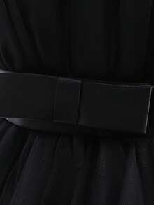 Đầm dự tiệc cổ tròn bằng vải tuyn đính nơ thanh lịch cho bé gái, phù hợp với sàn diễn thời trang, tiệc tối, không kèm băng đô - màu đen - Xem 7