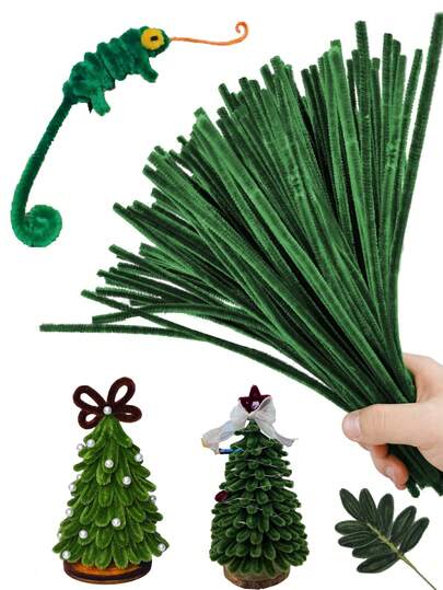 100 peças de limpadores de cachimbo, limpadores de cachimbo para artesanato, limpadores de cachimbo criativos para festivais, fabricação de flores, hastes de chenille, suprimentos para limpeza de cachimbo para fazer buquês faça você mesmo/verde escuro