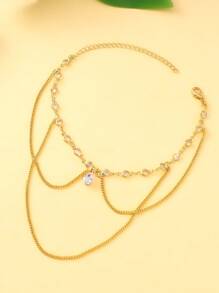 1 件时尚多层金链水滴吊坠臂链，女士夏季短袖袖口配饰，臂链，手链