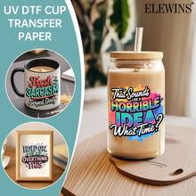 ELEWINS 12pcs Professional Grade UV DTF Cup Wraps For 16oz Tumblers - Funny Quotes Insulated Tumbler Wraps Permanent Scratch-Resistant Transfers For Glass & Mugs - Easy-Peel UV DTF Transfers For Smooth Surfaces - Fits 16oz Cups| Waterproof & Dishwasher Friendly Transfer Paper Craft Supplies( Without Mugs)
