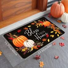 1 قطعة سجادة باب للعطلات مطبوعة بالقرع والأوراق المتساقطة في فصل الخريف، سجادة ناعمة مانعة للانزلاق وماصة للماء قابلة للغسل في الغسالة، سجادة مريحة وموسمية للمدخل، سجادة منخفضة الرقبة مناسبة للغرفة المعيشية والنوم والمطبخ وغرفة الغسيل والحمام