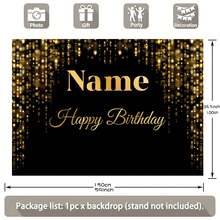 Black & Gold Glitter Polka Dot Gold Crown "Happy Birthday" Personalized Name Design Birthday Party Cake Table Decor Backdrop, Vinyl Photography Prop ,Travel Organizer - Unreal Gold - View 4