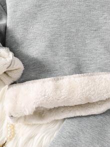 少女心印花保暖连帽衫和运动裤套装