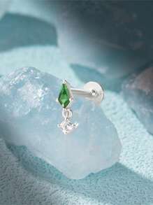 1 件 925 纯银三角形耳环，带 Ins 风格百搭镶钻球球小耳骨耳钉女士珠宝适合女孩礼物