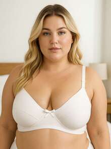 Plus Size Bra Without Reinforced Pads Satin Support - White - View 1