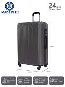 歐洲製造，行李箱學校宿舍必備品大學宿舍必備品學校行李箱旅行箱行李箱耐度假必備手提行李箱旅行箱、輪式行李箱套裝、登機箱，托運箱，四輪行李箱、硬殼拉桿箱、ABS 材質， - 深灰色 - 查看 3