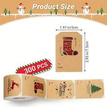 300 Stickers/Roll Retro Christmas Stickers Gift Packaging Label Paper, Christmas Gift Packaging Sticker Labels, Perfect For Holiday Decorations Christmas Pajamas Gifts Christmas Decor - Multicolor - View 3