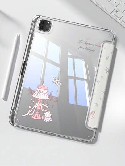 这款精美可爱的卡通花蝴蝶双面彩绘亚克力透明水晶背壳具有防震功能，适用于 iPad 第七代、第八代（10.2 英寸）和第十代。它内置笔槽，支持睡眠唤醒功能/多种折叠支架方式。是节日和新年礼物的理想之选。