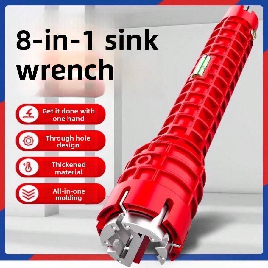 水槽管道扳手，家用管道安装工具，适用于水管、水龙头、水槽阀门、水槽维修和拆卸 - 紅色 - 查看 1