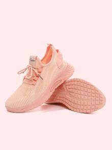 1 par de zapatos deportivos de punto con cordones, aptos para todas las estaciones - Rosa - Ver 3