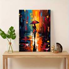 1 Pc Canvas Painting, African American Art, Walking In The Rain , Wooden Framed Art,High Quality ,Thickness 2. 25cm/1inch Wall Art Prints Poster Direct Hanging Decor For Home Gifts,Living Room, Bathroom, Bedroom, Kitchen,Bar,Office,Halloween, Christmas And Valentine's Day Gifts,2D Plane - Nhiều màu - Xem 2