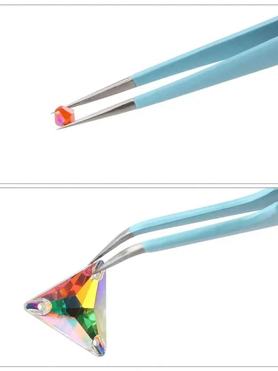 4-Piece Set Of Stainless Steel Tweezers, Jewelry Making Tools, Epoxy Resin Mold Tools, Color Tweezers Kit, Handmade Jewelry Accessory Color Scrapbook Tweezers, Straight And Curved Tweezers Are Suitable For DIY, Scrapbook, And Are Good Helpers For Beads And Delicate Projects. Guka Flower, Pink/Blue/Purple/Black - Màu xanh nhạt - Xem 1