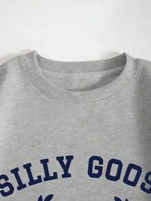 New Years Outfit WomenINAWLY Cartoon And Slogan Graphic Thermal Lined Sweatshirt SILLY GOOSE EST 1973 UNIVERSITY Graduation,Back To School Fits,Graduation,Teacher Fits For Women,Back To School Pullover Fall FitLoose And Comfortablenew Years Outfit Women - Xám - Xem 4