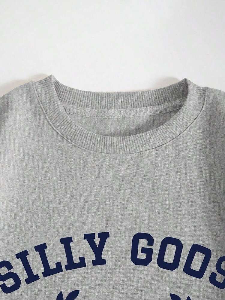 New Years Outfit WomenINAWLY Cartoon And Slogan Graphic Thermal Lined Sweatshirt SILLY GOOSE EST 1973 UNIVERSITY Graduation,Back To School Fits,Graduation,Teacher Fits For Women,Back To School Pullover Fall FitLoose And Comfortablenew Years Outfit Women - 灰色 - 查看 4