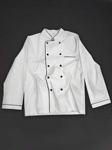Men's White Simple & Formal Chef Jacket, Hidden Button Design, Essential For Professional Chefs - White - View 2