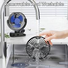 sweetfull 便携式夹式风扇，USB充电，带数字显示屏，2000mAh*2电池容量，4档风速可调，360°旋转，适用于桌面、户外露营和运动。 - 彩色 - 查看 12