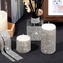 1/3pcs Self-Adhesive Crystal Rhinestone Diamond Ribbon - DIY Diamond Ribbon Stickers With 2 Mm Rhinestones For Arts Crafts,Bling Silver Ribbon Rolls For Phone,Car Decoration - Silver - View 3