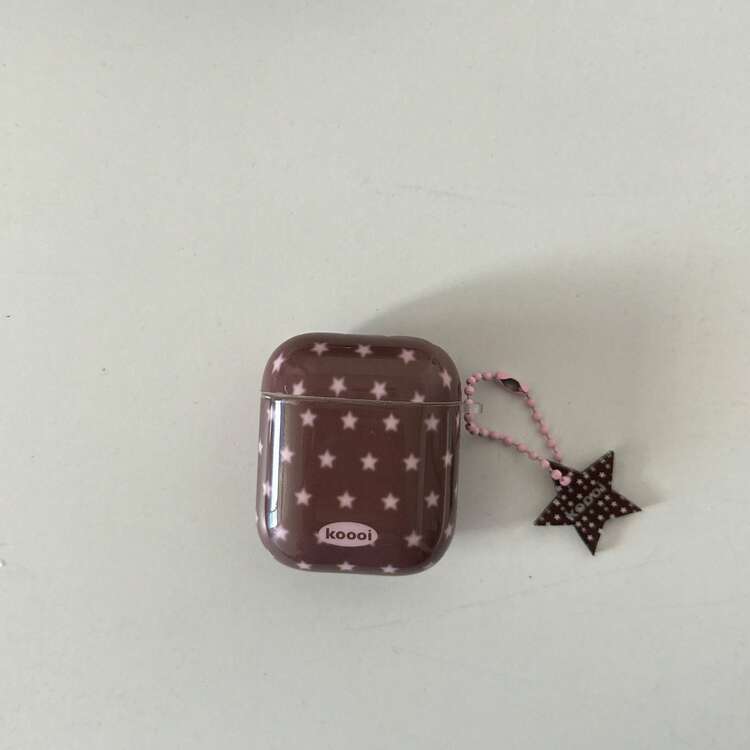 Asymmetrical Pink & Brown Star Print Earphone Case + Star Pendant Set, Compatible With Apple Pro 3/Pro 2/Pro/ 4/3/2 Case, Fashionable Women Earphone Cover, Minimalist Earphone Shell, Apple Earphone Case, Artistic Design Earphone Sleeve. Please Remove The Protective Film Before Use. - Brown - View 5