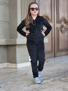 Girls' Cold Weather Set With Velvet Hood Girls' Clothing Black - màu đen - Xem 5