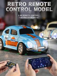 Voiture radiocommandée rétro en alliage, voiture radiocommandée miniature, avec vitesse réglable et télécommande via smartphone, avec éclairage LED, modèle rétro 2,4 GHz, voiture miniature à l'échelle 1:64, facile à transporter, convient aux garçons et filles de 6 ans et plus, jouet idéal comme cadeau pour enfants.