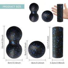 3pcs Mini Yoga Foam Roller Set - Mini Foam Roller, Muscle Massage Roller, For Post-Workout Muscle Relief, Deep Tissue Relaxation And Tension Release, Mini Foam Roller + Peanut Ball + Trigger Point Massager, Black/Blue - Multicolor - View 5