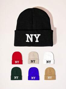 1 Peça Gorro de Malha Bordado NY, Boné Casual Ajustável com Proteção Solar para Outdoor, Adequado para Meninos e Meninas, Primavera/Outono, Viagem, Praia, Férias