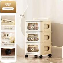 Cute Bear Design Drawer Cabinet ,Multi-Purpose Storage,Easy Move With Handles,3/4/5 Tier Folding Drawers Storage Cabinet Rolling Utility Cart With Wheels, Multi-Purpose Storage,Easy Install High Quality And Movable,Large Capacity ,Free Combination,Universal Wheel Design More Convenient To Move,Storage Cabinet For Snacks Toys Storage, Cartoon Trolleys Cream White Nightstands Rolling Cart With Drawers To Organize For Bedroom,Apartment Saver - 米色 - 查看 13