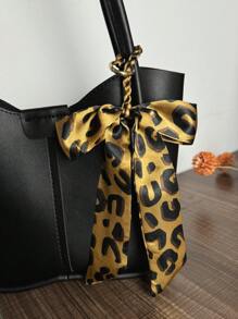1 件简约豹纹蝴蝶结包饰/钥匙扣吊坠背包装饰猎豹印花蝴蝶结包钥匙扣