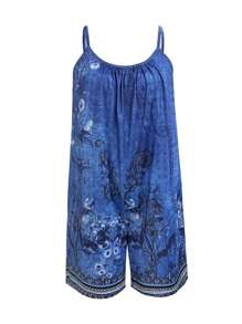 Summer Popular New Hot Style Fashion Leisure Vacation Style Light And Elegant Ladies All-Match Slimming Out Home Travel Work Preferred Summer New Retro Style Fashion Vacation Leisure Printed Women's Suspender Jumpsuit - 藍色 - 查看 2