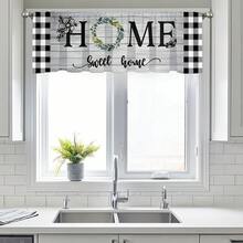 1 件，Sweet Home 创意花卉图案数码印花厨房窗帘，带杆袋顶部，涤纶面料，防褪色高清打印，视觉装饰，低维护咖啡窗帘，适用于家庭隔断、厨房、书房或家庭办公室厨房装饰 - 彩色 - 查看 2