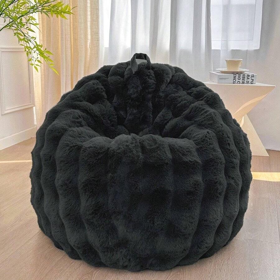 Fluffy Faux Rabbit Fur Bean Bag Chair Cover(No Filler) , Soft Stuffed Fuzzy Animal Storage Bubble Bean Bag Home Decoration, Comfy Shaggy Furry Beanbag Cover Teens Adults, Dark Grey