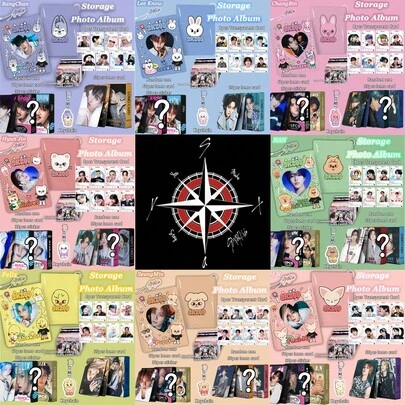5pcs STRAYKID/KPOP/SKZ/STAY Set, Includes 1 Card Holder, 1 Keychain, 8pcs Transparent Cards, 55pcs Cards, (60pcs Cards + 30pcs Stickers), Cute Cartoon Card Holder For Collection, Keychain For Backpack Decor, Transparent Cards For Scrapbooking, Merchandise & Fangoods For Concerts