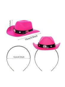 2pcs Cowboy Hat Headband Cowgirl Mini Hat Headbands With Bandana For Women Halloween Birthday Party Favor