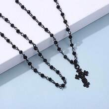1pc Dark Vintage Cross Chain Pendant Necklace - Black - View 7