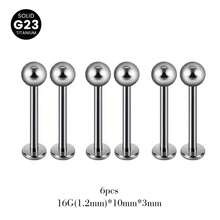 6 PCS Labret Piercing G23 Titanium ASTM-F136 Monroe Lip Stud Bar Earring Helix Cartilage Tragus Body Jewelry 16G 6/8/10mm - Silver - View 8