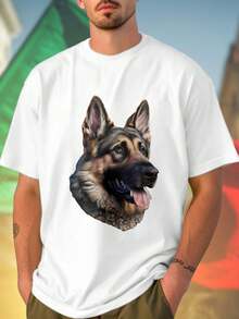 Maglietta Uomo German Shepherd Dog Portrait Stampa Elegante Casual Cotone Idea Regalo Amanti Cani Novità Moda Comfort Offerta Speciale
